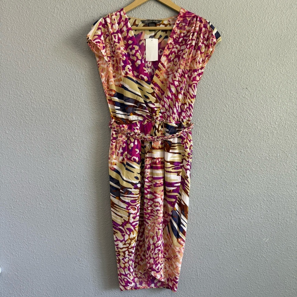 NWT Charlie Jade Silk Faux Wrap‎ Dress Size XS Belted